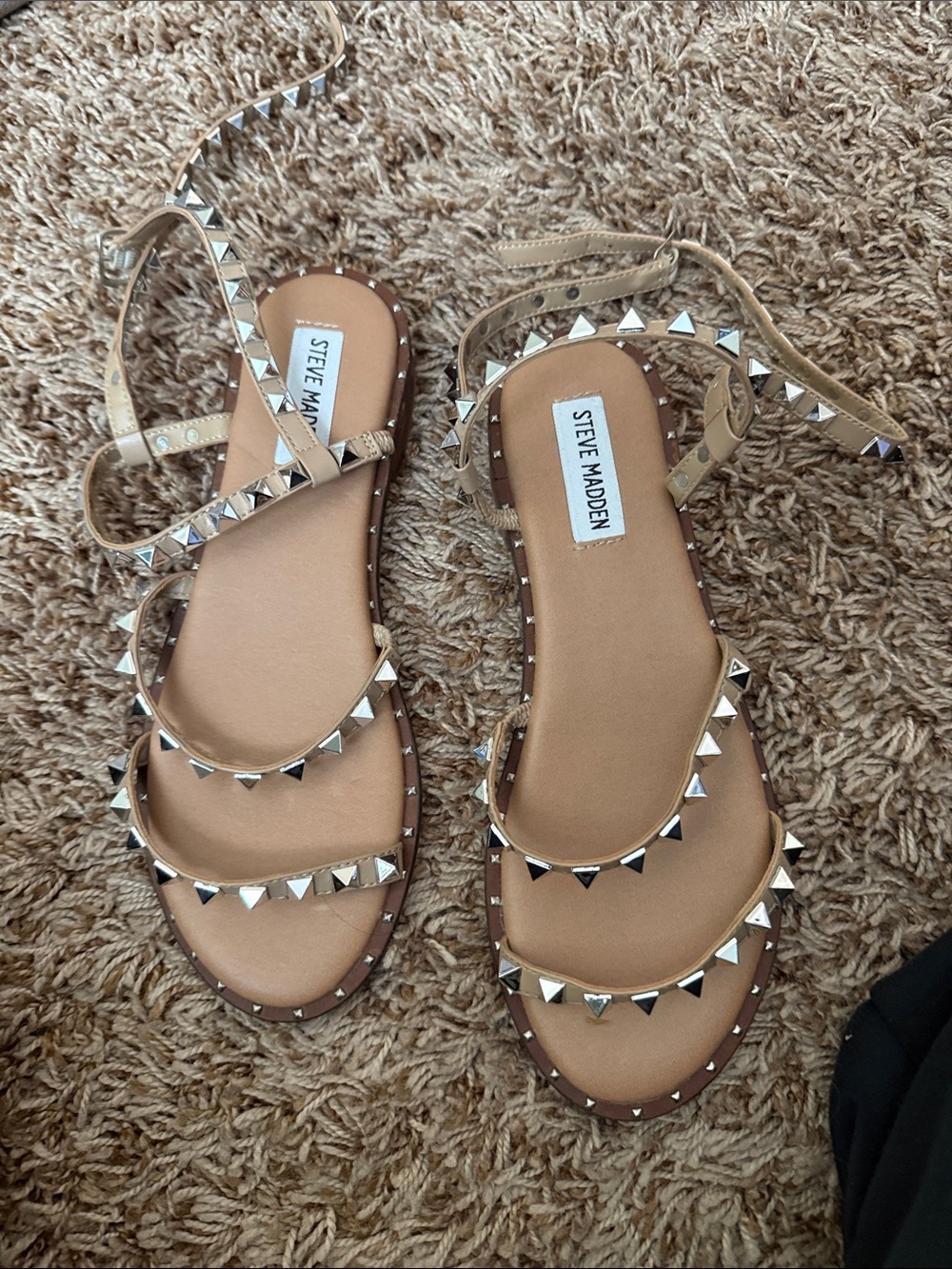 Steve Madden Tan Pyramid Stud Ankle-Tie Sandals